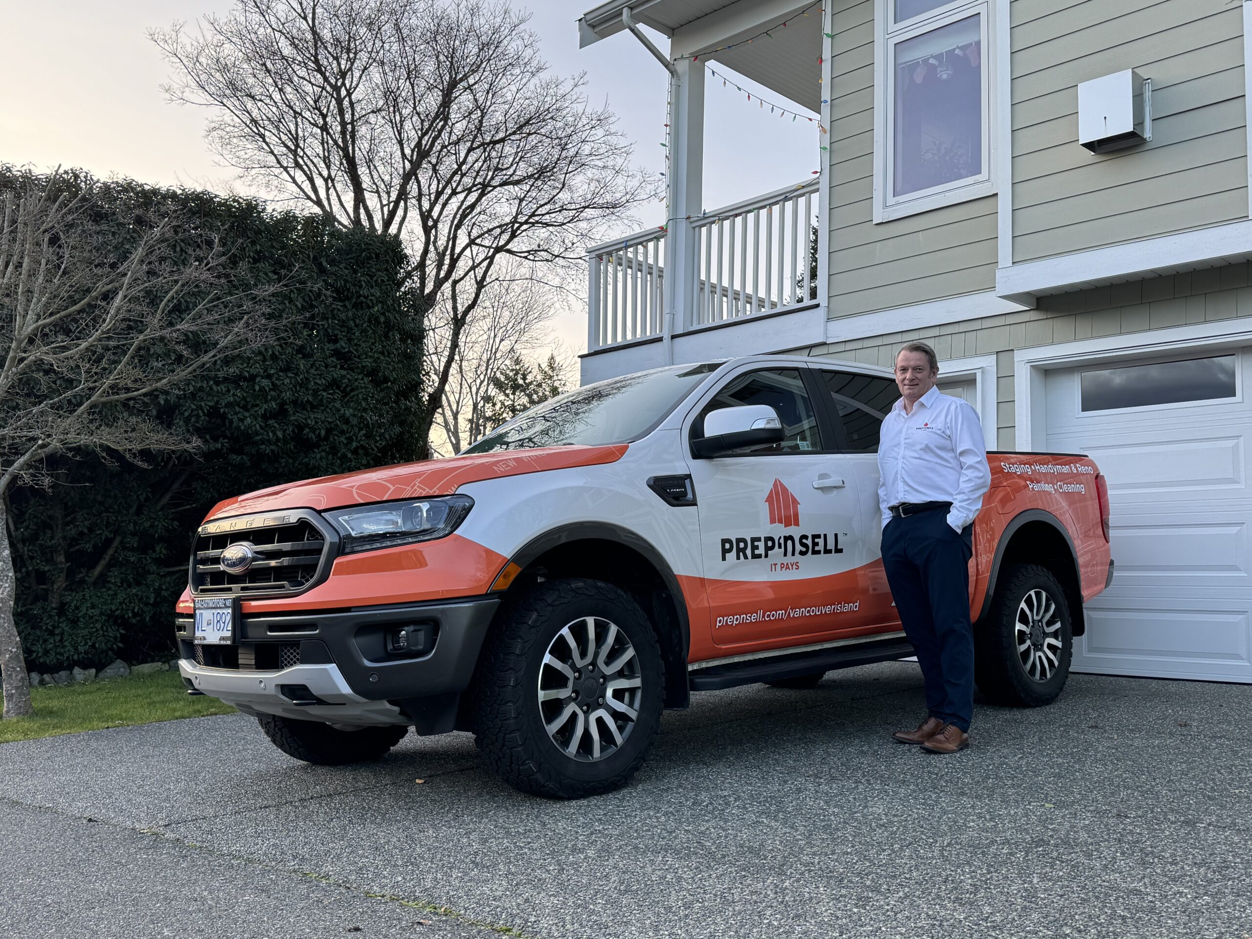 New Prep'n Sell Vancouver Island franchise truck in front of a freshly staged home ready for sale